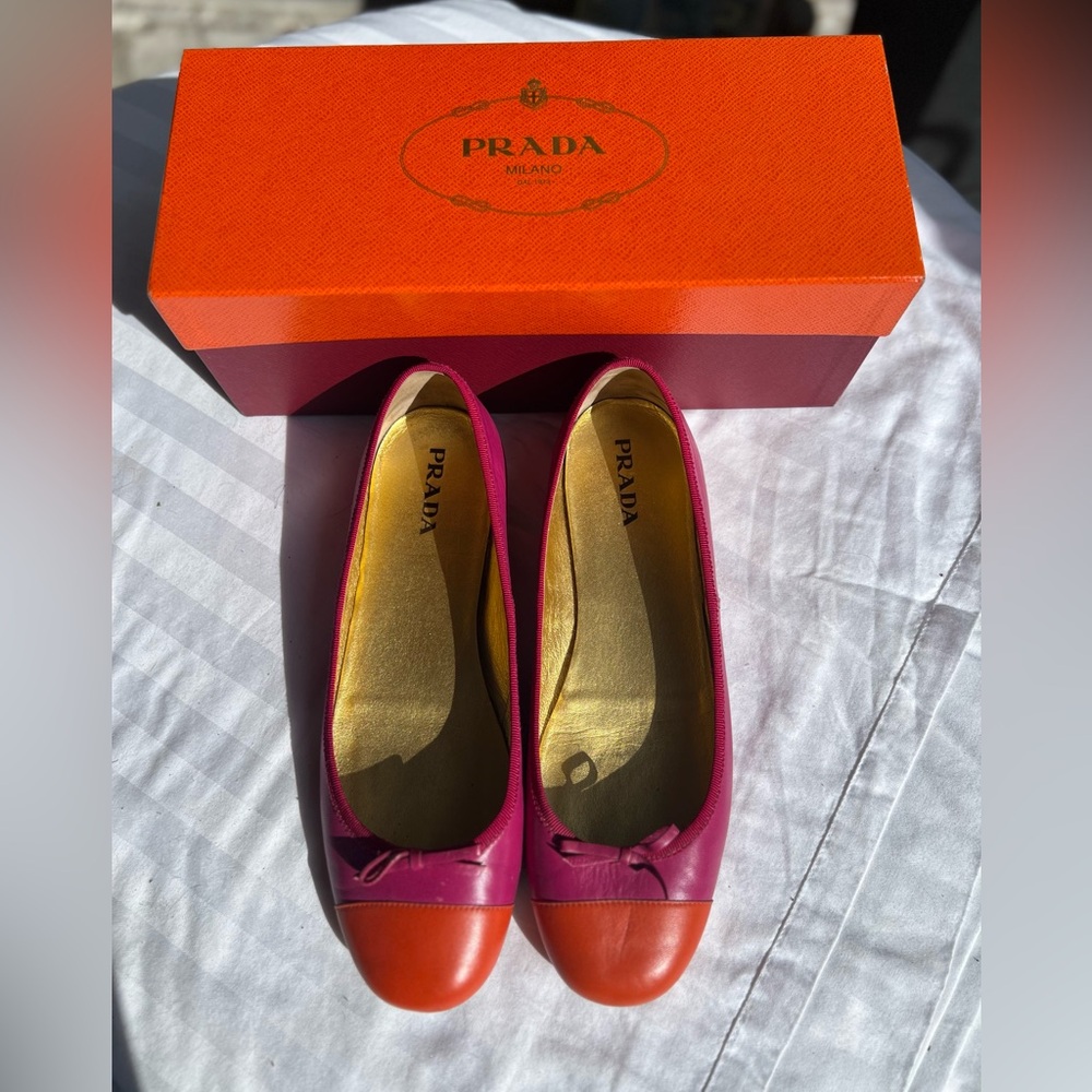Prada Women's Vibrant Pink and Orange Flats